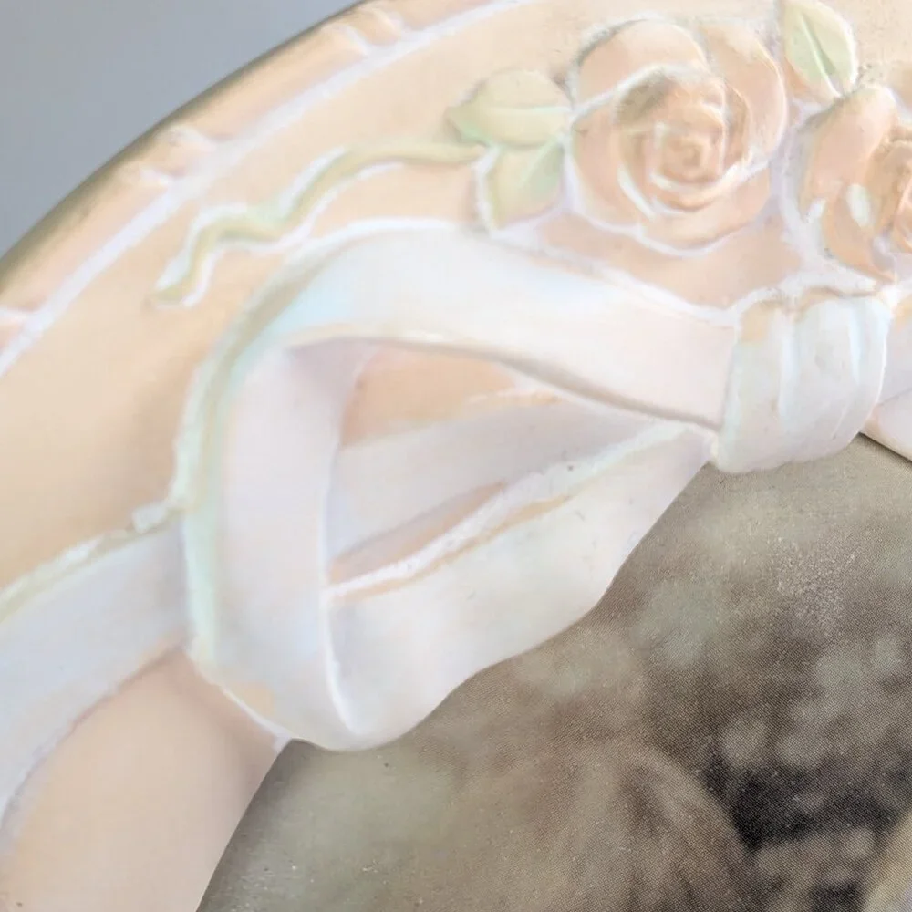 Vintage Oval Ceramic Picture Frame – Peach Floral Bow Accent, 1987 Terragrafics